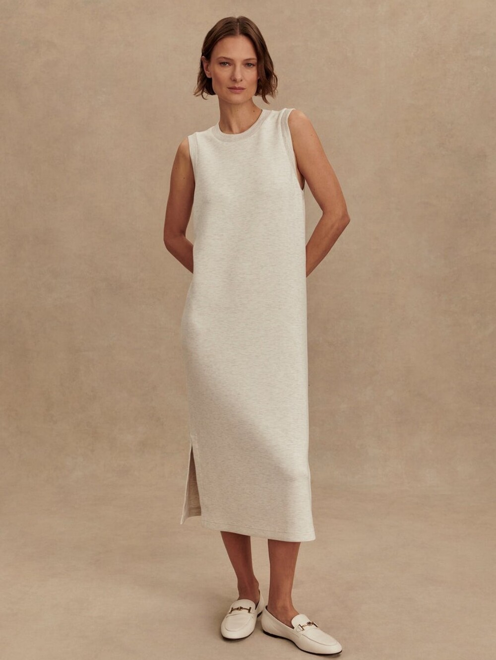 Varley Ivory Marl DoubleSoft Beatrice Midi Dress Size XS